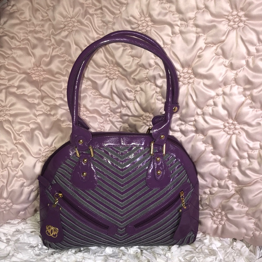 Purple and Gray Leather Dome Bag by Sharif